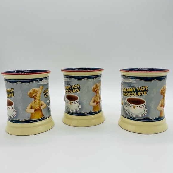 THE POLAR EXPRESS CREAMY HOT CHOCOLATE MUG SET OF 3 CREAM/BLUE COLORS - Picture 4 of 7